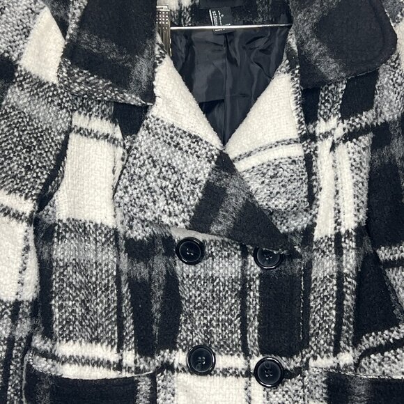 Forever 21 Women’s Plaid Wool Blend Peacoat Black White Size Large - Picture 1 of 6
